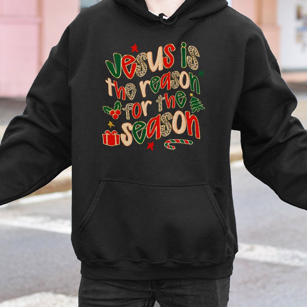 Leopard Christian Christmas Sweatshirt, Jesus Is the Reason for the Season Hoodie, Faith Based Holiday Hooded Pullover, Relig