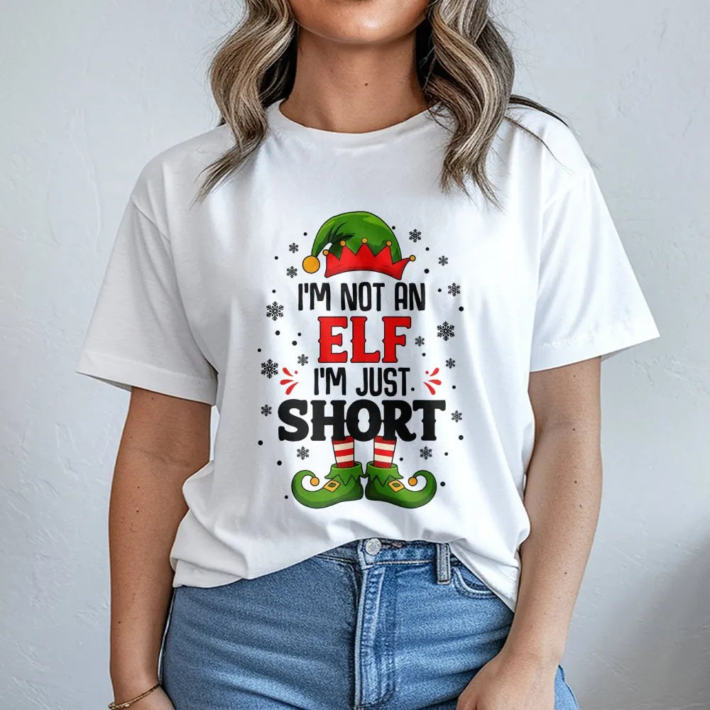 Humorous Christmas Elf T-Shirt, I'm Not an Elf I'm Just Short Shirt, Short People Holiday Tee, Sarcastic Xmas Graphic T-Shirt