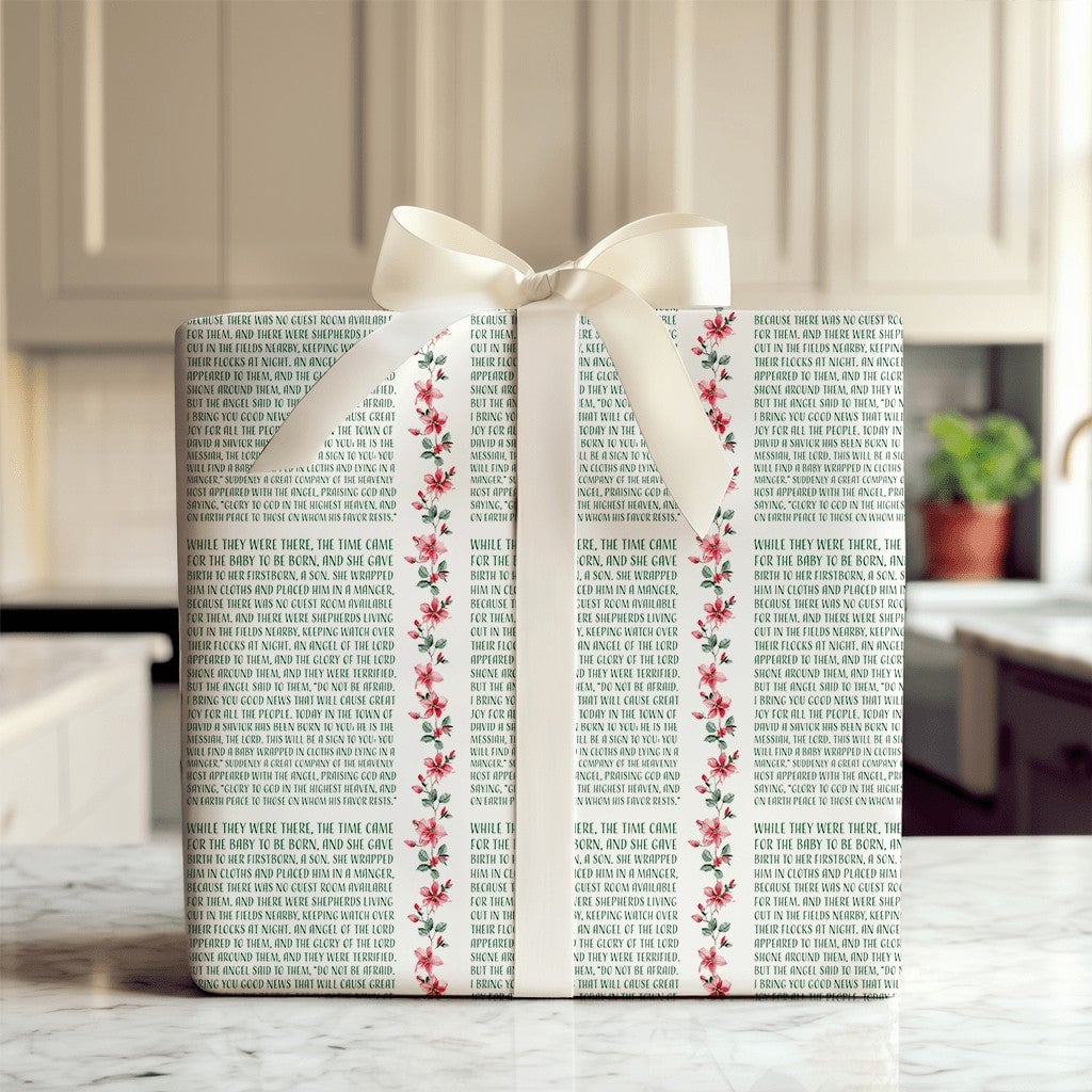 Holy Biblical Christian Gift Wrap, Nativity Scripture Christmas Wrapping Paper, Religious Holiday Wrapping Paper Roll