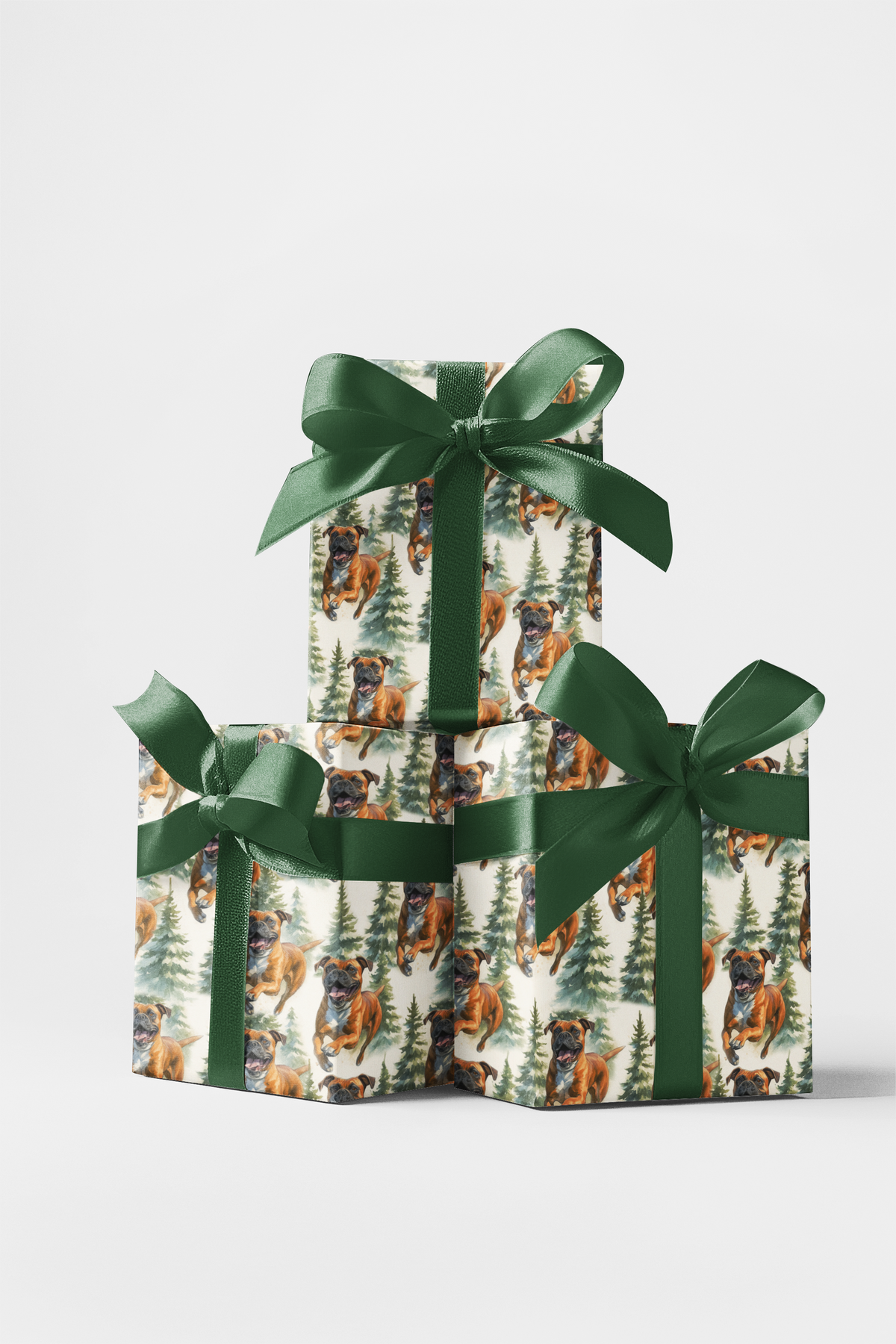 Boxer Christmas Gift Wrap, Boxer Dog Wrapping Paper, Woodland Dog Holiday Wrapping Paper, Dog Lover Xmas Gift Wrap Roll, Pet 