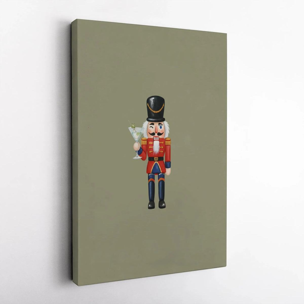 Winking Soldier Holiday Canvas Print, Nutcracker Martini Canvas Wall Art, Christmas Cocktail Wall Decor, Festive Nutcracker C
