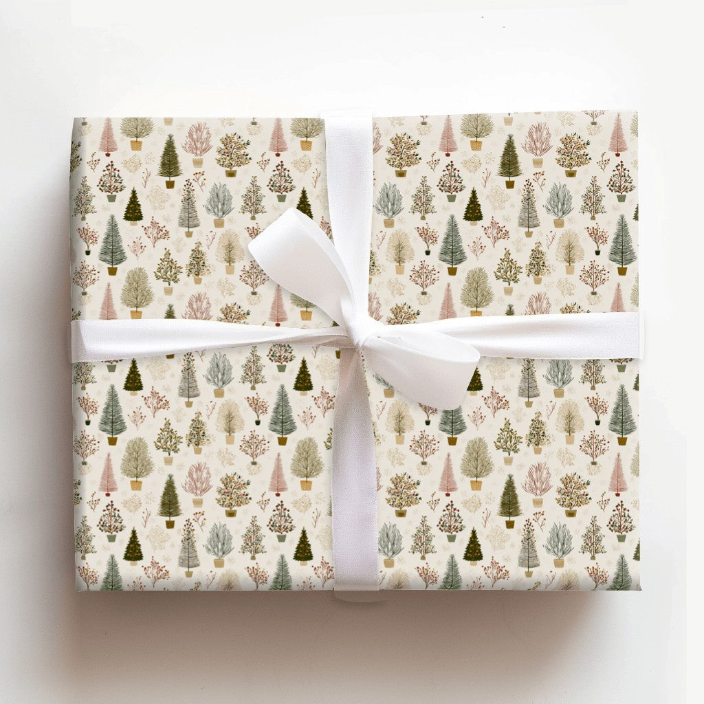 Modern Rustic Pine Gift Wrap, Potted Christmas Tree Wrapping Paper, Minimalist Holiday Gift Wrapping Paper, Festive Winter Pa