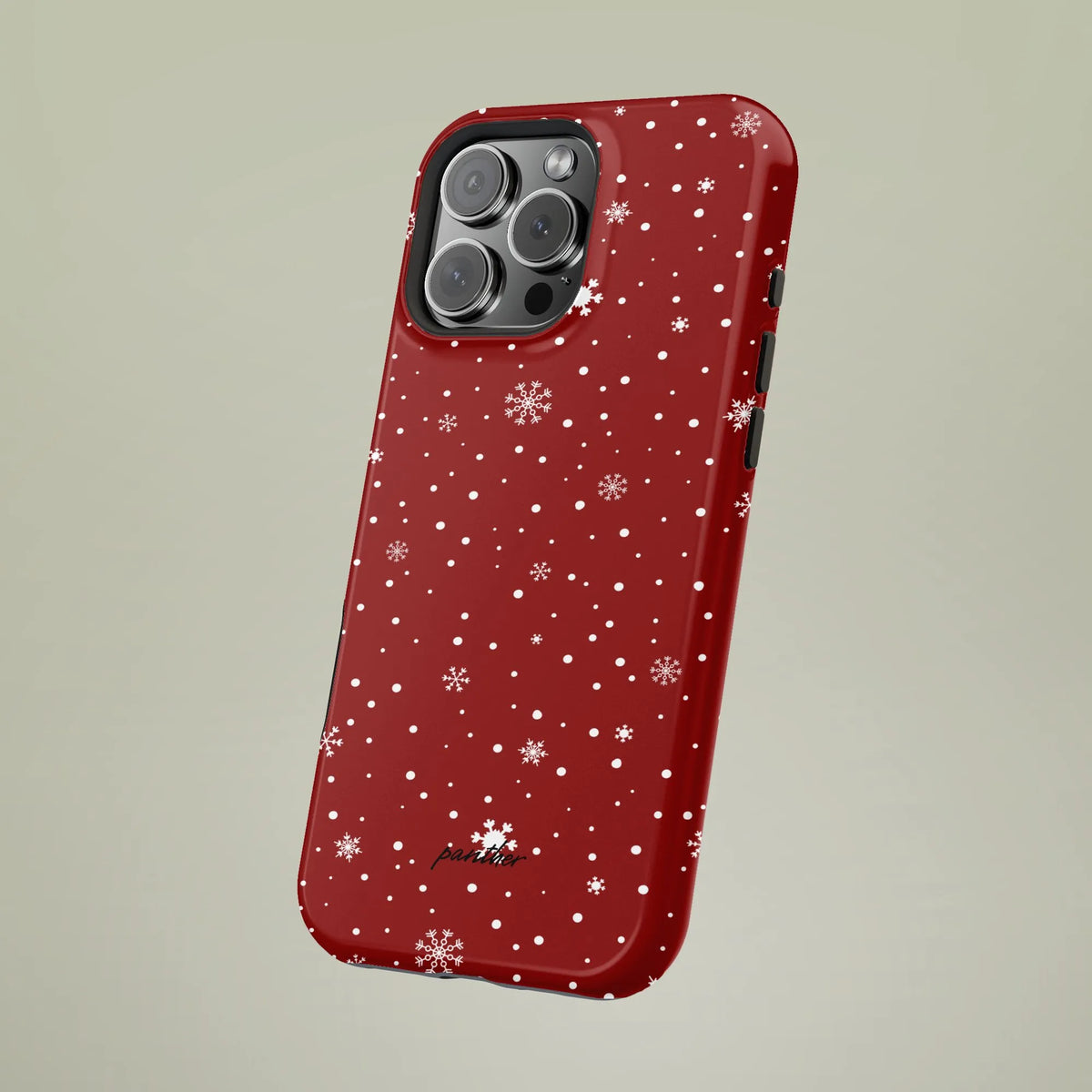 Winter Snowfall iPhone Tough Phone Case, Red Snowflake Phone Case, Festive Christmas Holiday Phone Case, Dual-Layer Phone Cov