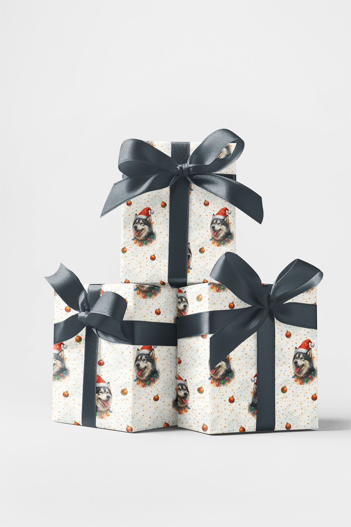 Santa Dog Gift Wrap, Alaskan Malamute Christmas Wrapping Paper, Malamute Holiday Wrapping Paper, Dog Lover Xmas Present Wrap,