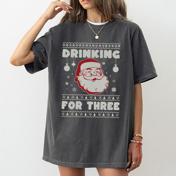 Pregnancy Announcement Christmas Shirt, Drinking for Three Christmas T-Shirt, Santa Baby Reveal Graphic Tee, Holiday Mom to B