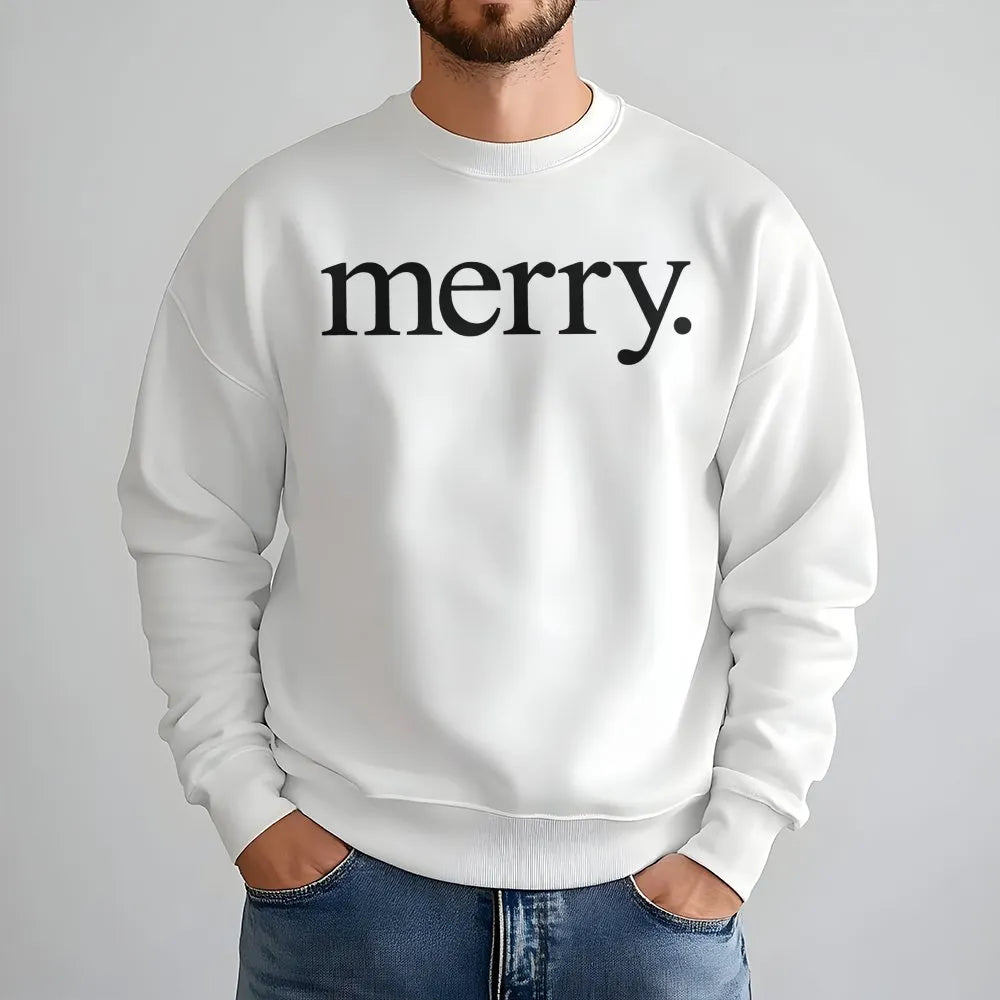 Minimalist Holiday Typography Crewneck, Merry Christmas Sweatshirt, Comfy Festive Winter Pullover, Christmas Season Graphic S