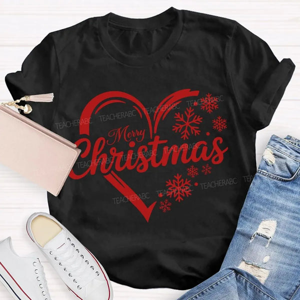 Festive Holiday Snowflake Christmas Shirt, Christmas Snowflakes and Hearts T-Shirt, Adorable Winter Graphic Tee, Holiday Pres