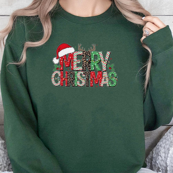 Animal Print Holiday Crewneck, Leopard Reindeer Merry Christmas Sweatshirt, Adorable Xmas Graphic Pullover, Festive Winter Sw
