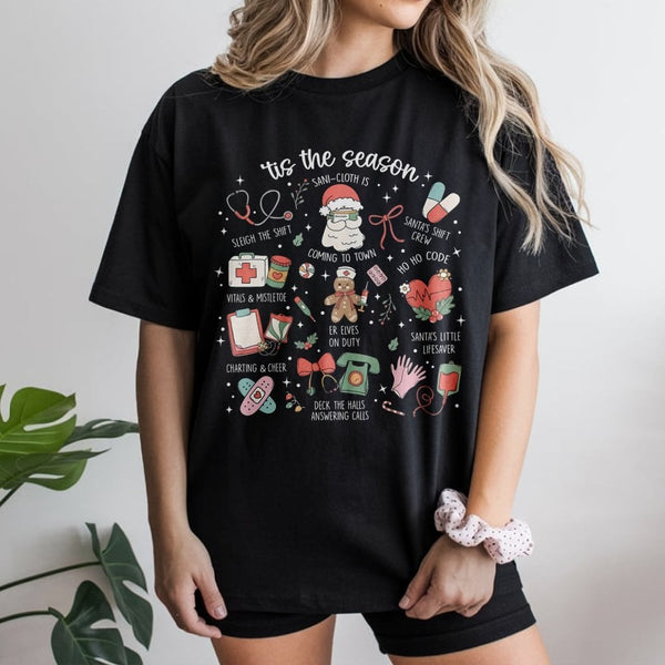 Healthcare Holiday Graphic Tee, Humorous Nurse Christmas Shirt, RN LPN Medical Staff Xmas Shirt, Nursing Student Christmas T-