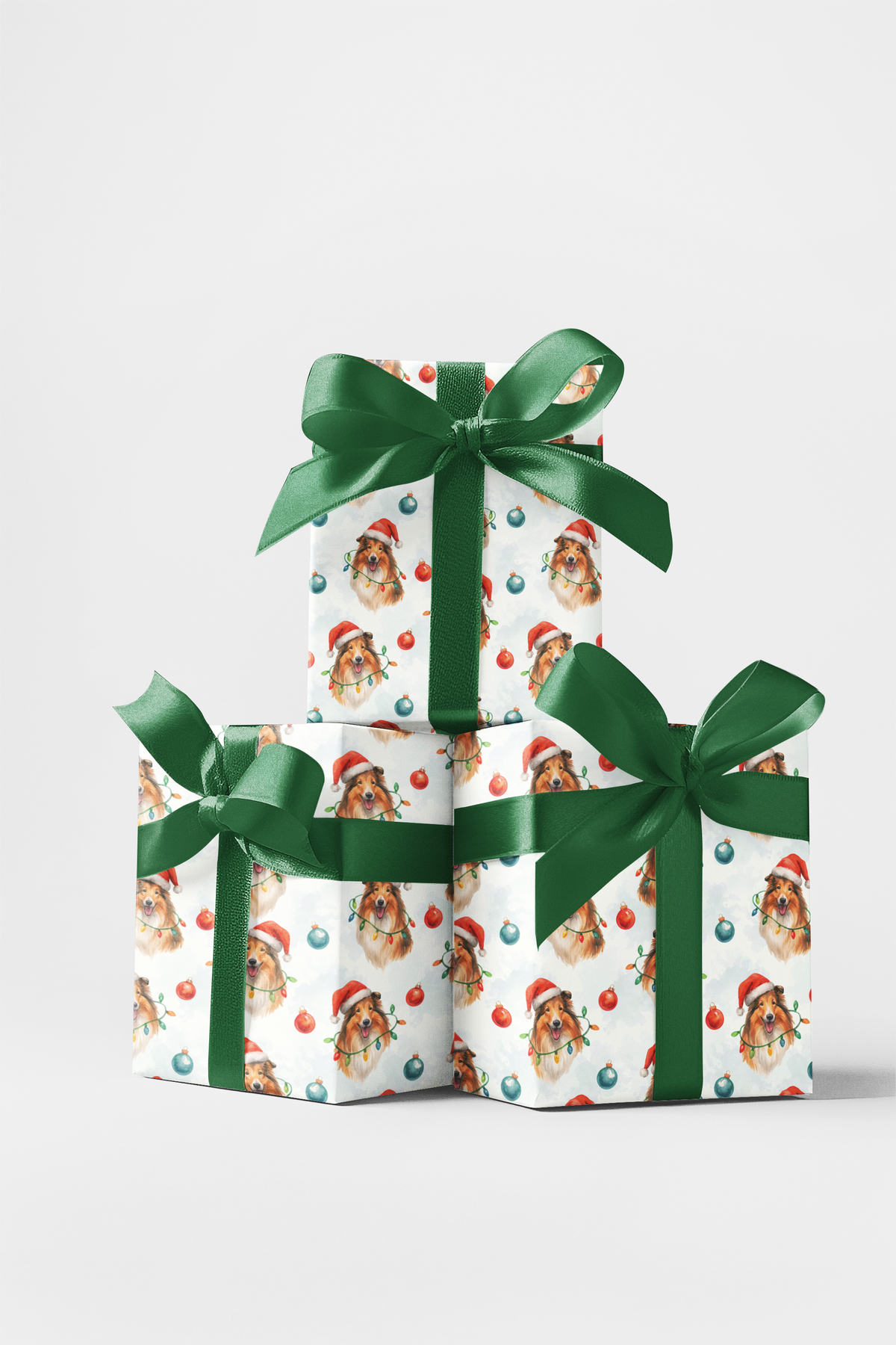 Santa Hat Collie Gift Wrap, Collie Dog Christmas Wrapping Paper, Adorable Collie Holiday Wrapping Paper, Dog Lover Xmas Prese