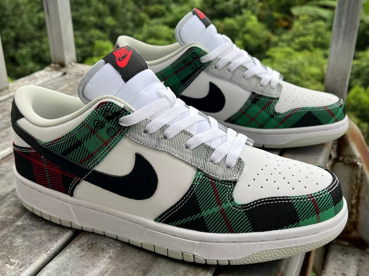 Low Top Sneakers, Green White Black Colorway, Lace Up Design, Casual Gift for Sneaker Fans