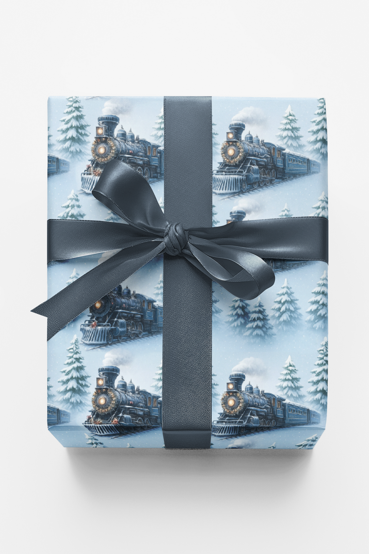 Winter Locomotive Gift Wrap, Frostline Express Train Wrapping Paper, Vintage Christmas Train Present Wrap, Holiday Gift Wrapp