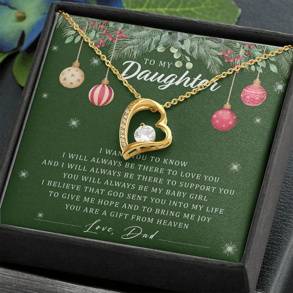 Forever Love CZ Pendant Necklace, To My Daughter Heart Necklace, 14K Gold Finish Jewelry, Sentimental Christmas Present for D