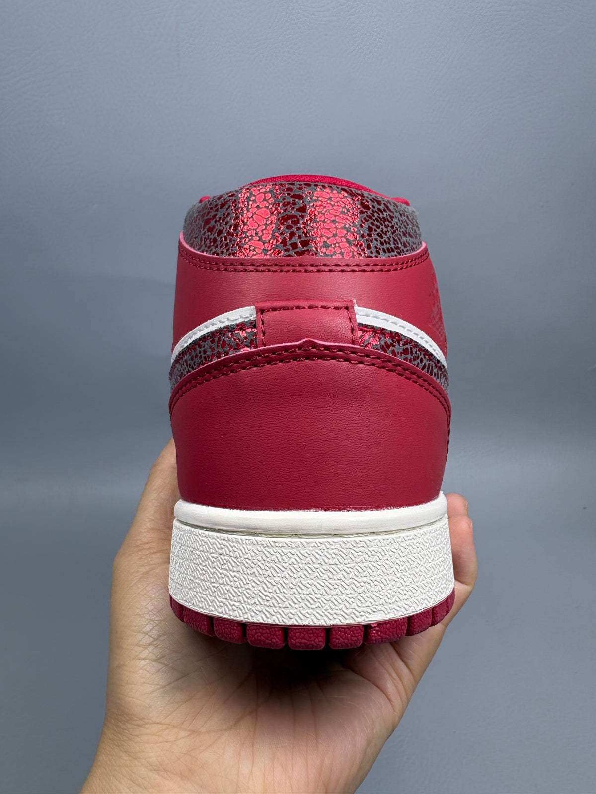 High Top Sneakers, Red Colorway, Cracked Pattern, Lace Up Design, Casual Gift for Sneaker Fans