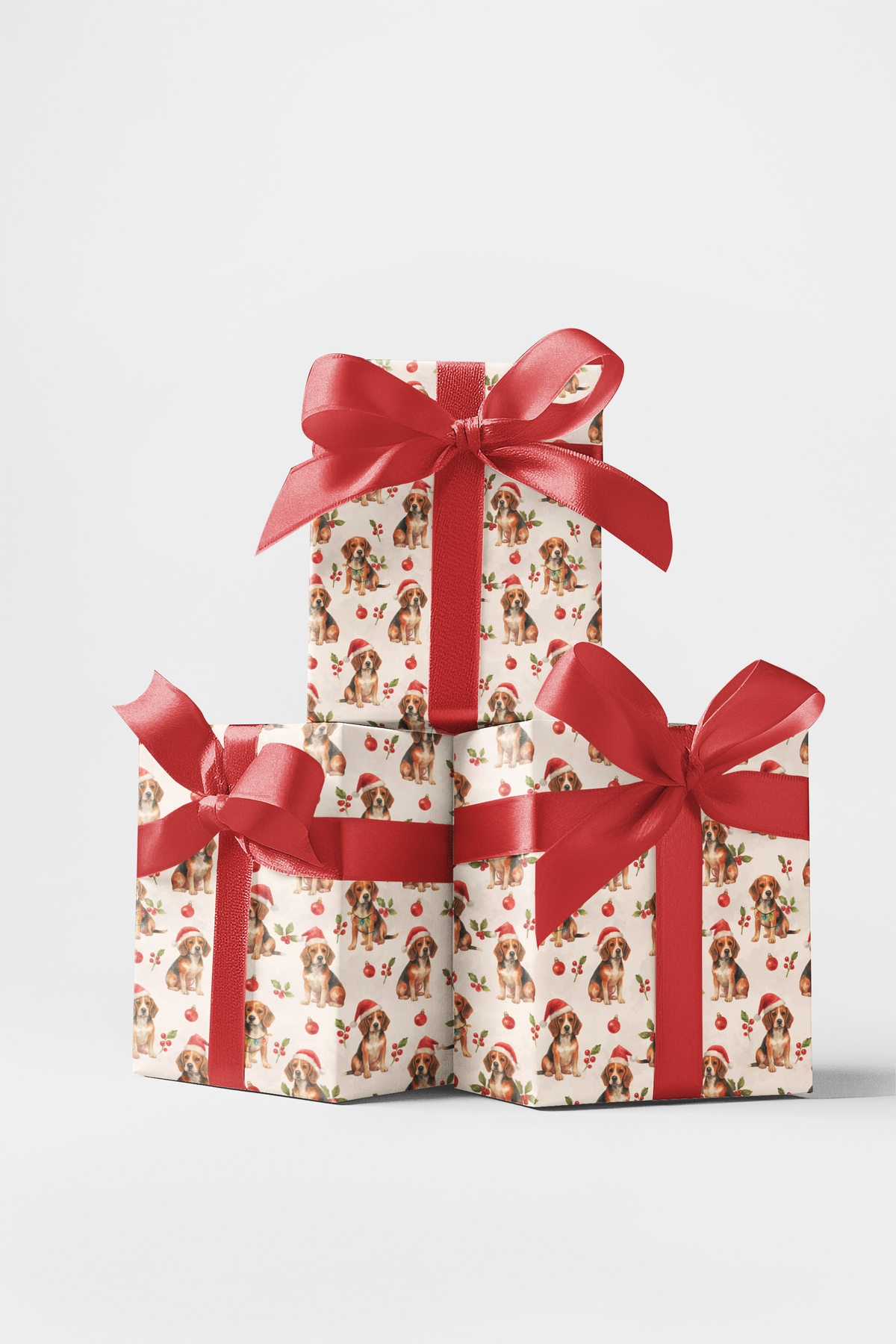 Santa Hat Dog Gift Wrap, Beagle Christmas Wrapping Paper, Festive Beagle Wrapping Paper, Beagle Dog Lover Holiday Gift Wrap R