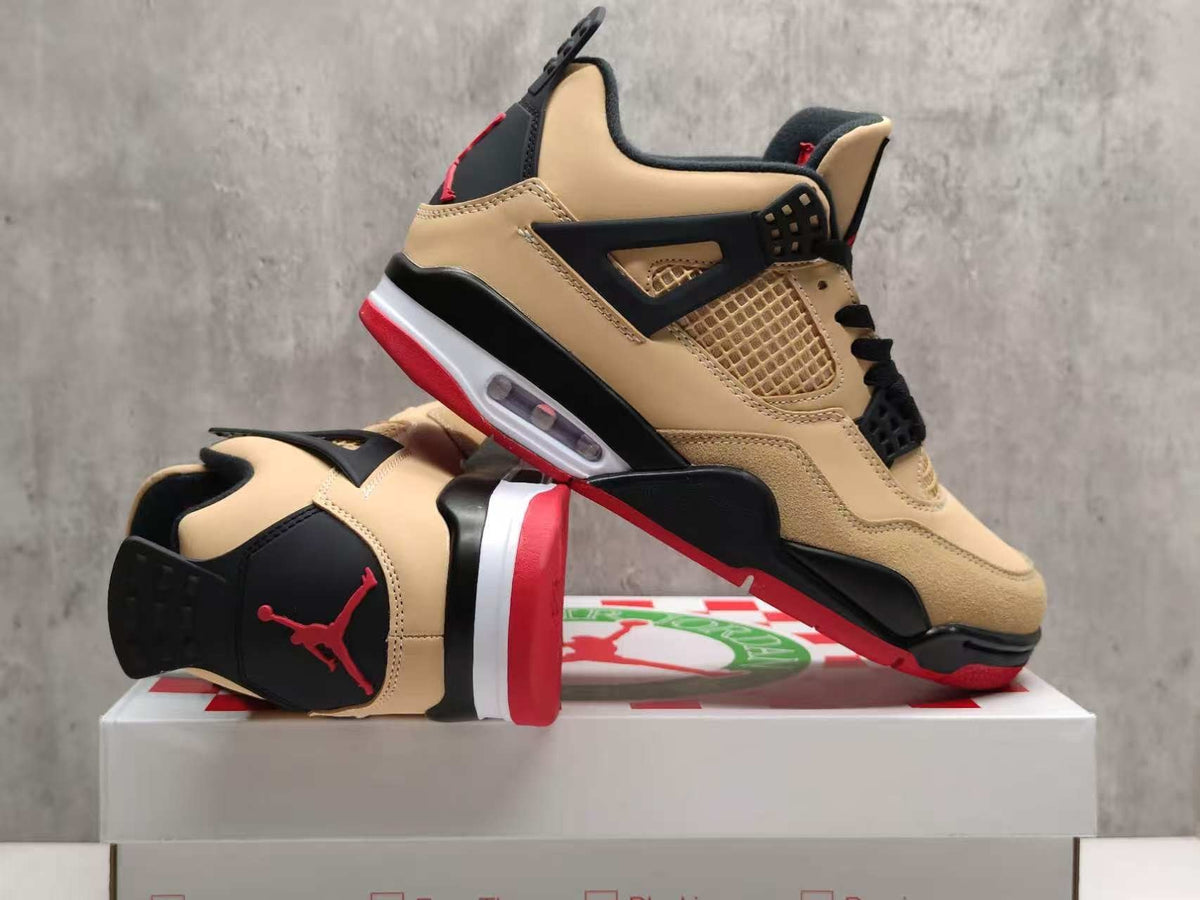 Mid Top Sneakers, Beige Black Red Colorway, Lace Up Design, Casual Gift for Sneaker Fans