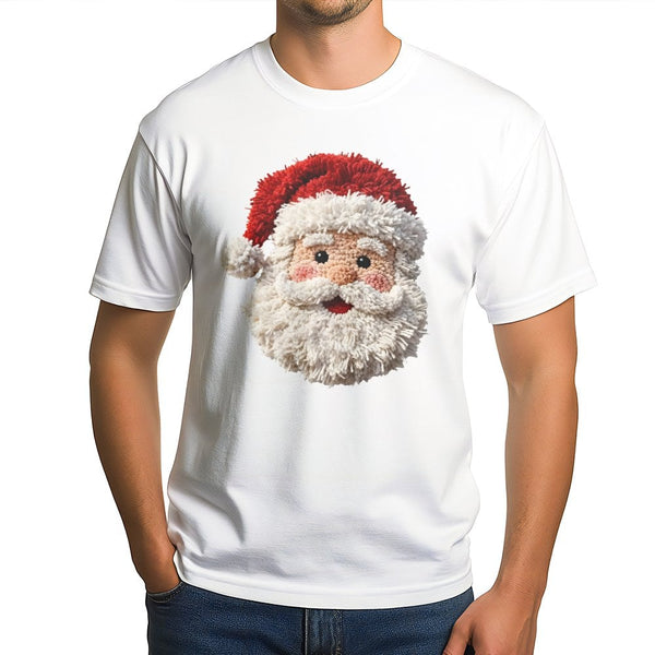Textured Yarn Look Christmas Shirt, Punch Needle Santa T-Shirt, Vintage Santa Claus Graphic Tee, Retro Holiday Santa T-Shirt,