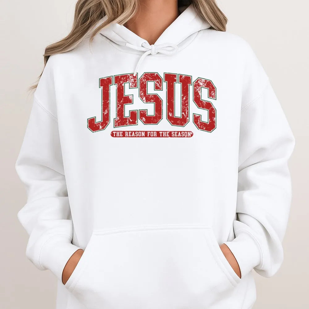Retro Varsity Christian Hoodie, Jesus the Reason for the Season Hoodie, Faith Holiday Sweatshirt, Religious Christmas Hooded 