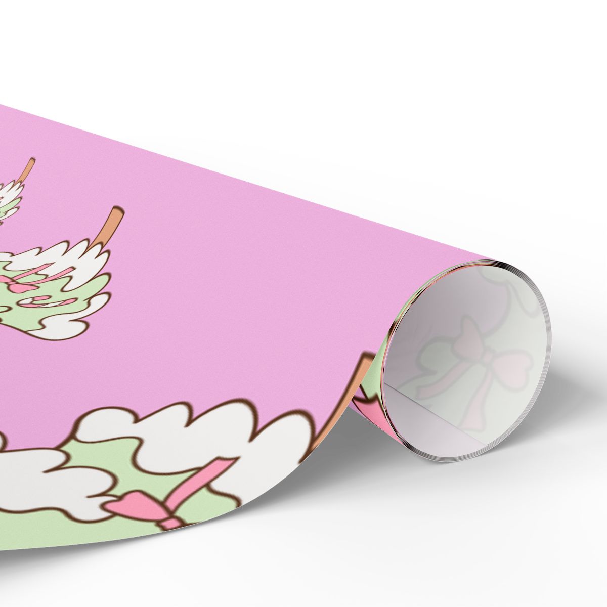 Candy Cane Tree Gift Wrap, Pink Bow Christmas Wrapping Paper, Adorable Pastel Holiday Wrapping Paper, Coquette Xmas Gift Wrap