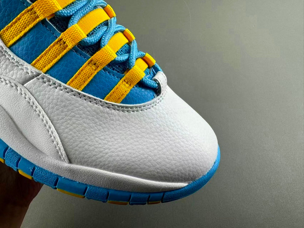 High Top Sneakers, White Blue Yellow Colorway, Leather Footwear, Lace Up Design, Casual Gift for Sneaker Fans