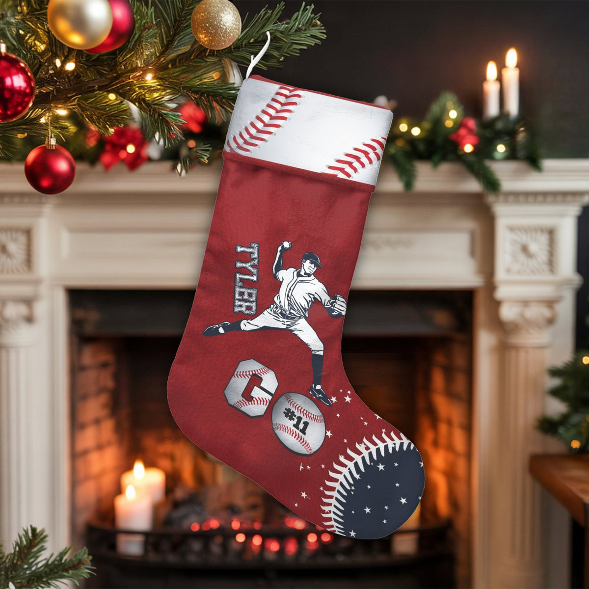 Custom Name and Number Stocking, Personalized Baseball Christmas Stocking, Sports Fan Christmas Stocking, Holiday Present for