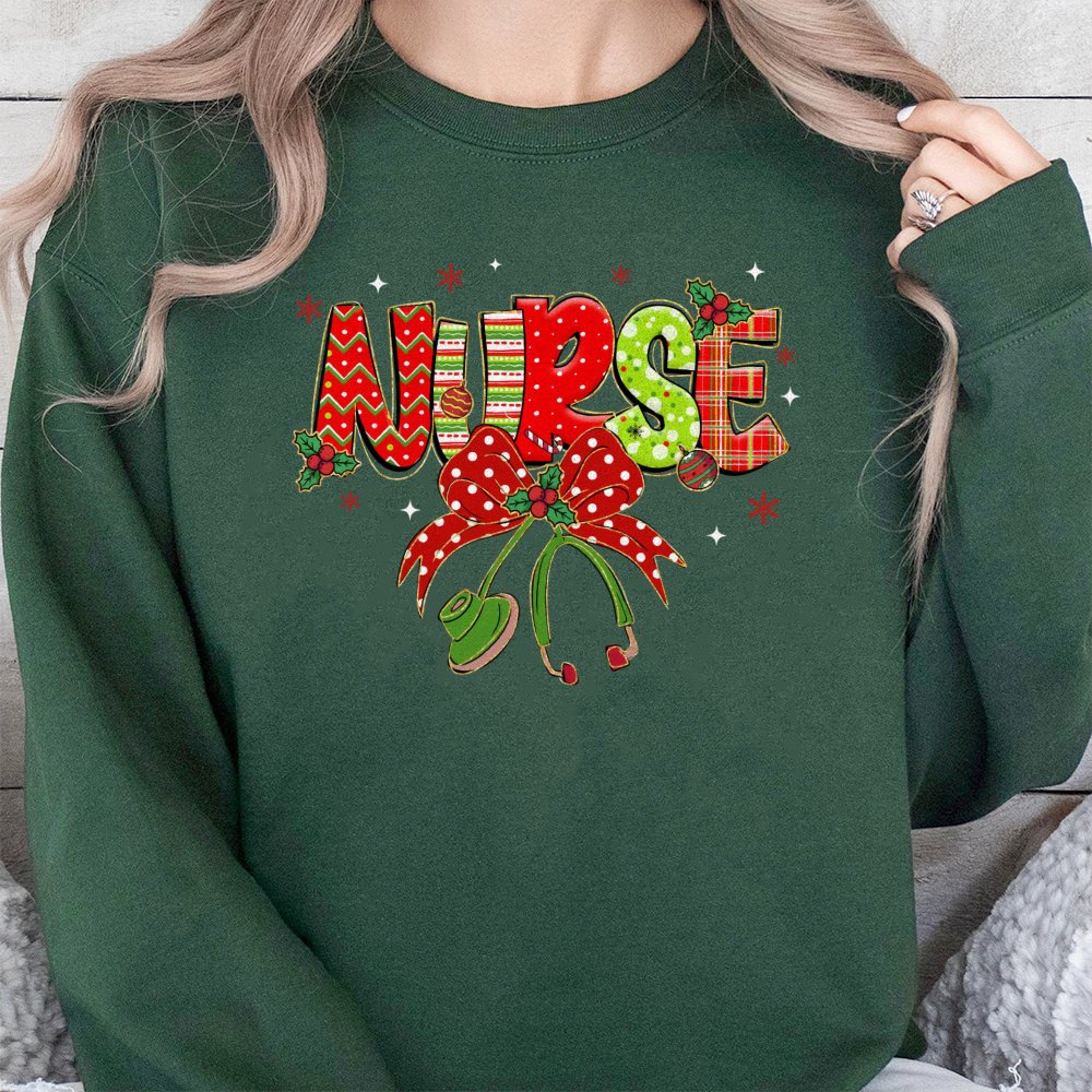 Plaid Stethoscope Holiday Crewneck, Christmas Nurse Sweatshirt, Adorable Xmas Nurse Sweater, Nursing School Graduation Presen