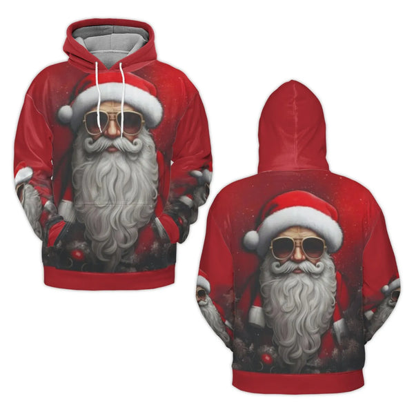 Humorous Santa Claus Christmas Hoodie, Cool Santa Sunglasses Hoodie, Retro Holiday Graphic Hoodie, Xmas Party Pullover, Adora