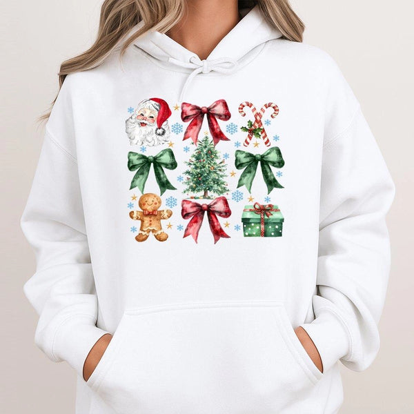 Watercolor Santa Gingerbread Man Hooded Sweatshirt, Christmas Graphic Hoodie, Adorable Xmas Pullover, Festive Winter Holiday 