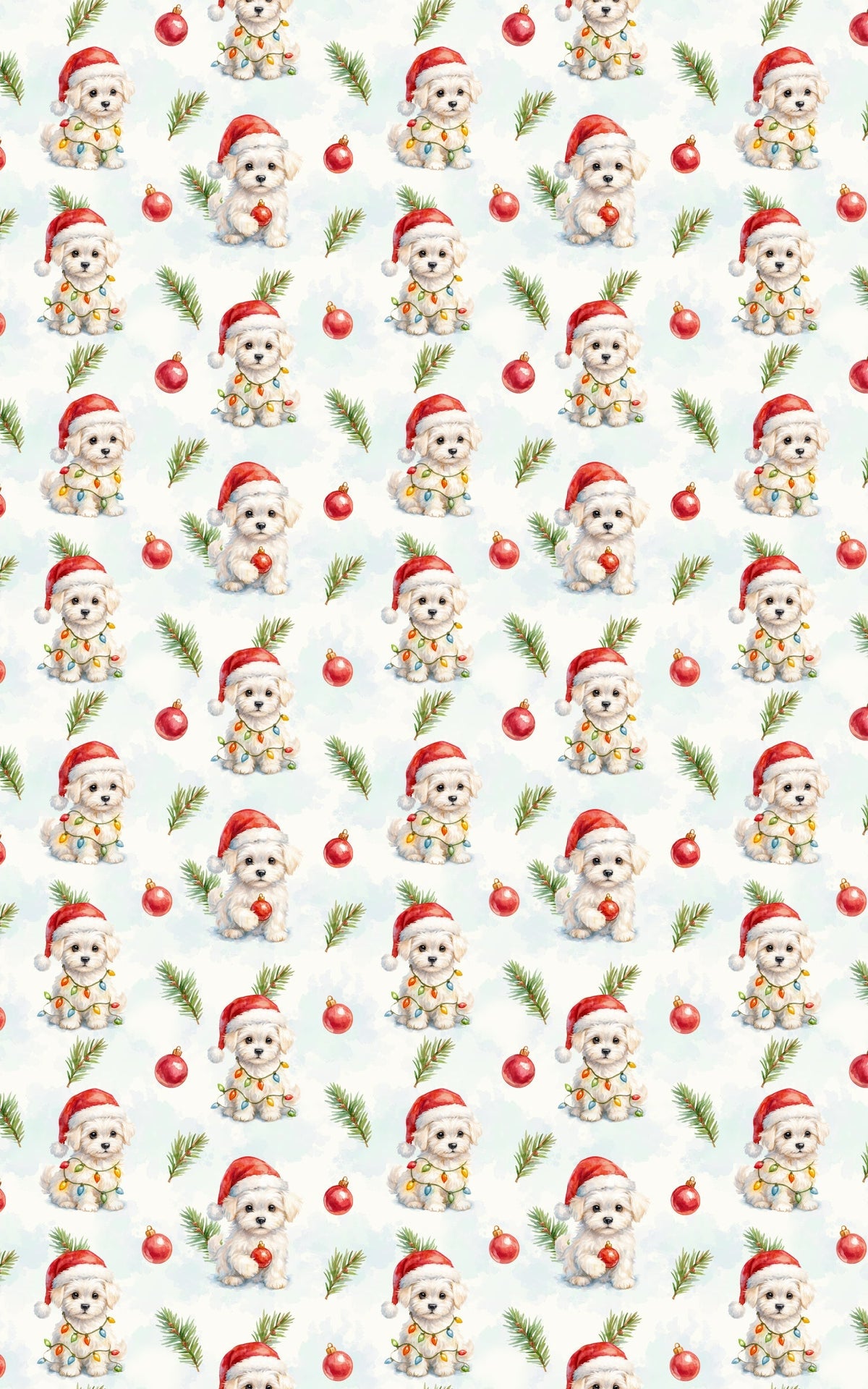 Watercolor Dog in Santa Hat Gift Wrap, Adorable Puppy Christmas Wrapping Paper, Festive Winter Dog Wrapping Paper, Holiday Gi