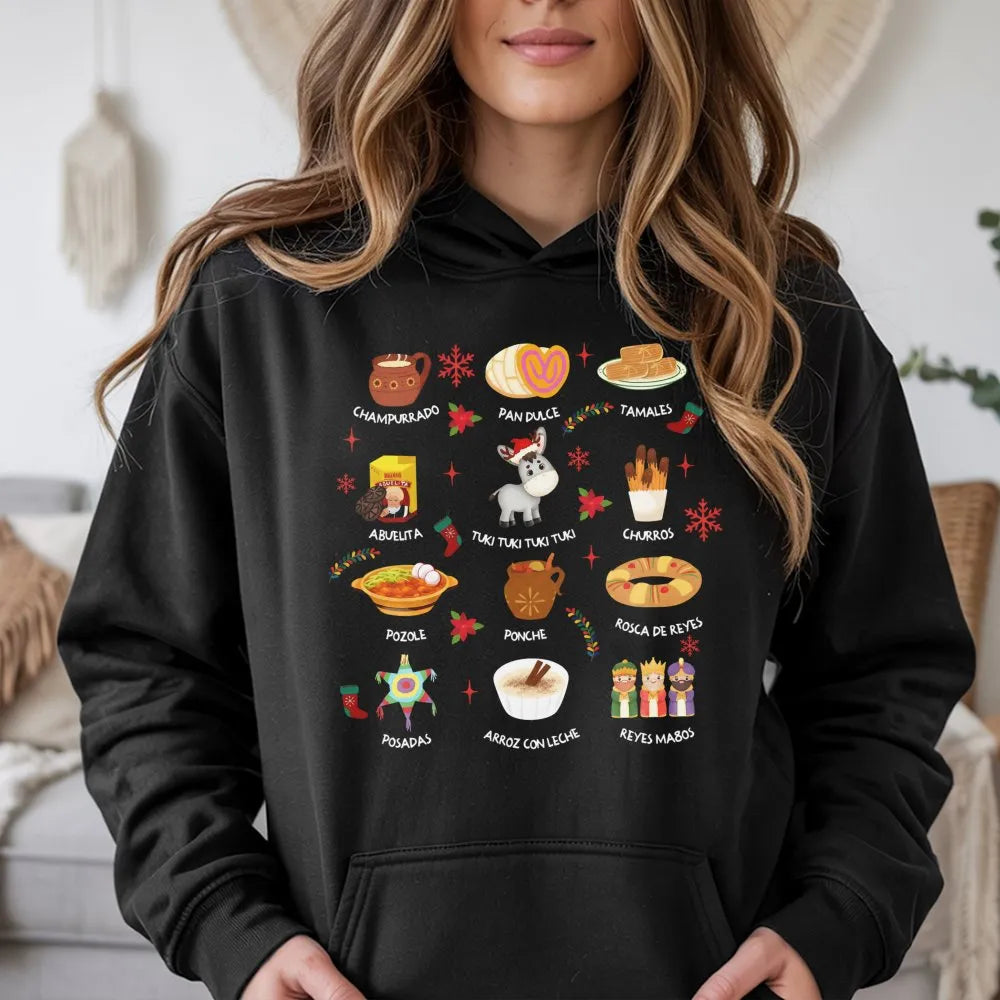 Festive Tamales Holiday Sweatshirt, Mexican Christmas Hoodie, Latina Feliz Navidad Pullover, Hispanic Culture Xmas Sweater Pr