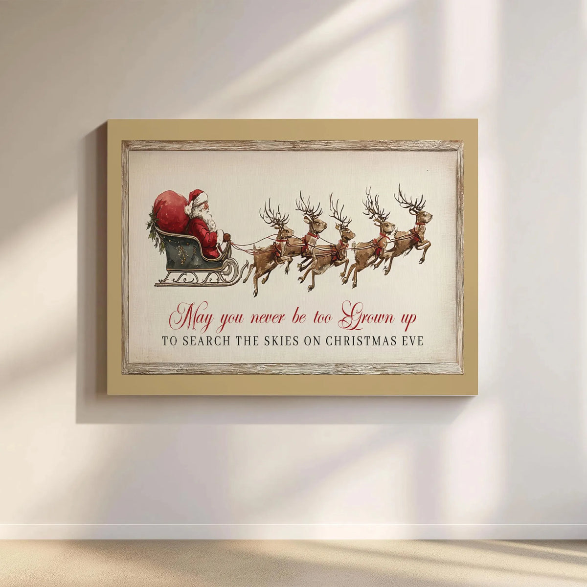 Christmas Quote Canvas Print, Vintage Santa Sleigh Canvas Wall Art, Retro Holiday Wall Decor, Festive Xmas Canvas Art, Christ