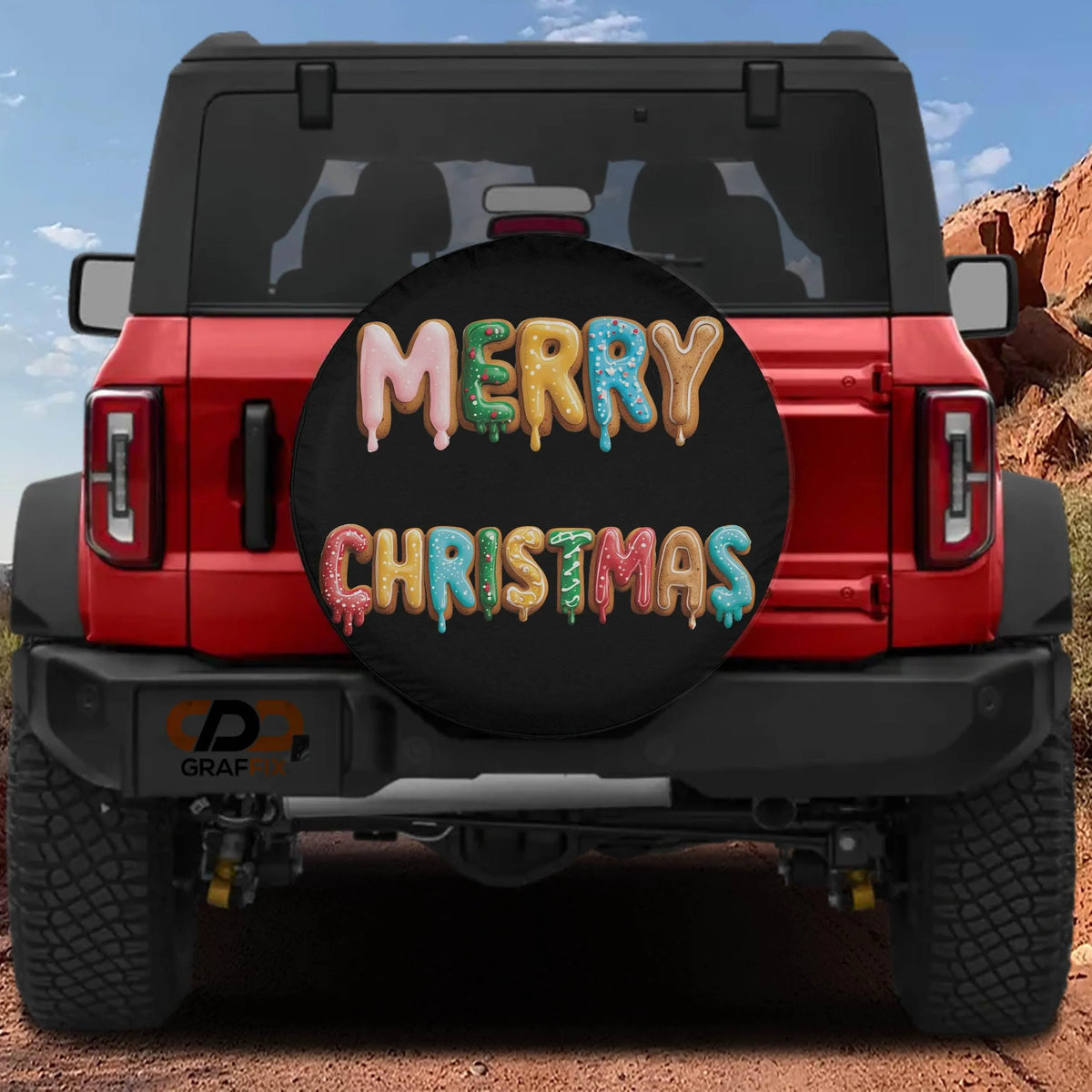 Frosted Cookie Spare Tire Cover, Christmas Gingerbread Tire Cover, Holiday Winter Tire Cover, Jeep Bronco SUV Camper Truck Ac