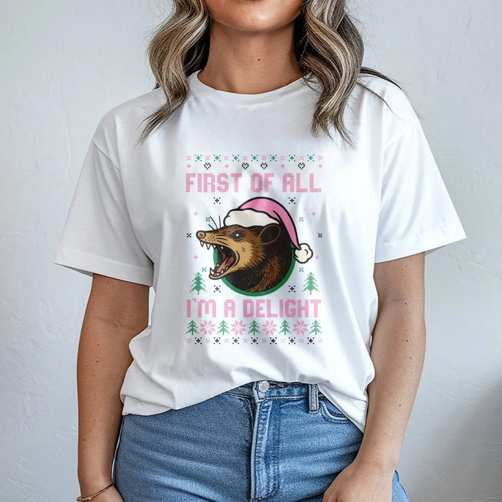 Adorable Possum Ugly Sweater Shirt, Humorous Opossum Santa Hat Christmas T-Shirt, Holiday Animal Graphic Tee, Possum Lover Ch
