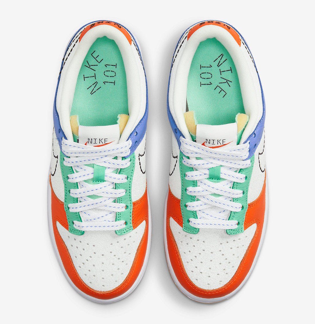 Low Top Sneakers, Blue Orange White Colorway, Lace Up Design, Casual Gift for Sneaker Fans