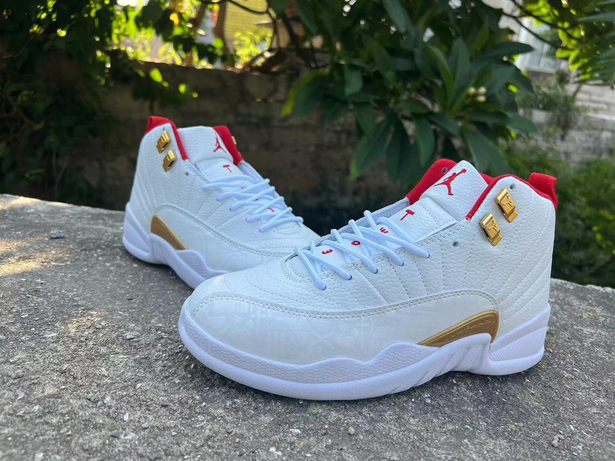 Sneakers, White Red Gold Colorway, Lace Up Design, Casual Gift for Sneaker Fans