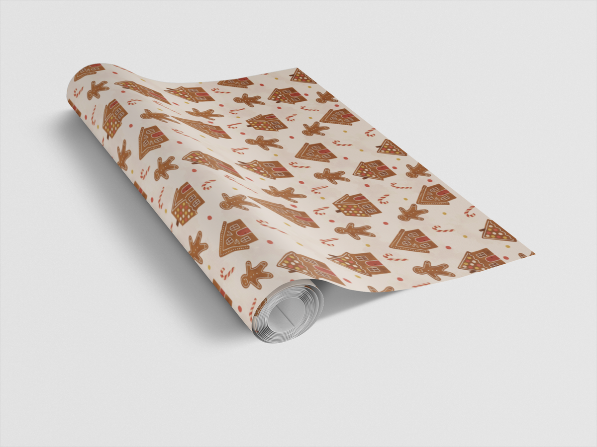 Festive Christmas Gift Wrap, Gingerbread House Wrapping Paper, Holiday Gingerbread Wrapping Paper, Adorable Xmas Gift Wrap Ro