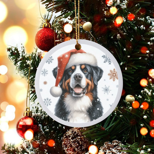 Berner Santa Hat Ceramic Ornament, Bernese Mountain Dog Christmas Ornament, Holiday Tree Keepsake Ornament, Pet Dog Lover Pre