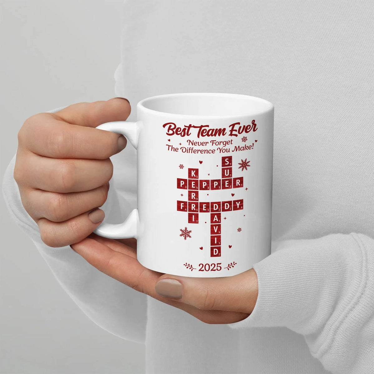Custom Crossword Coworker Coffee Cup, Best Team Ever Appreciation Mug, Staff Recognition Mug, Christmas Thank You Present for
