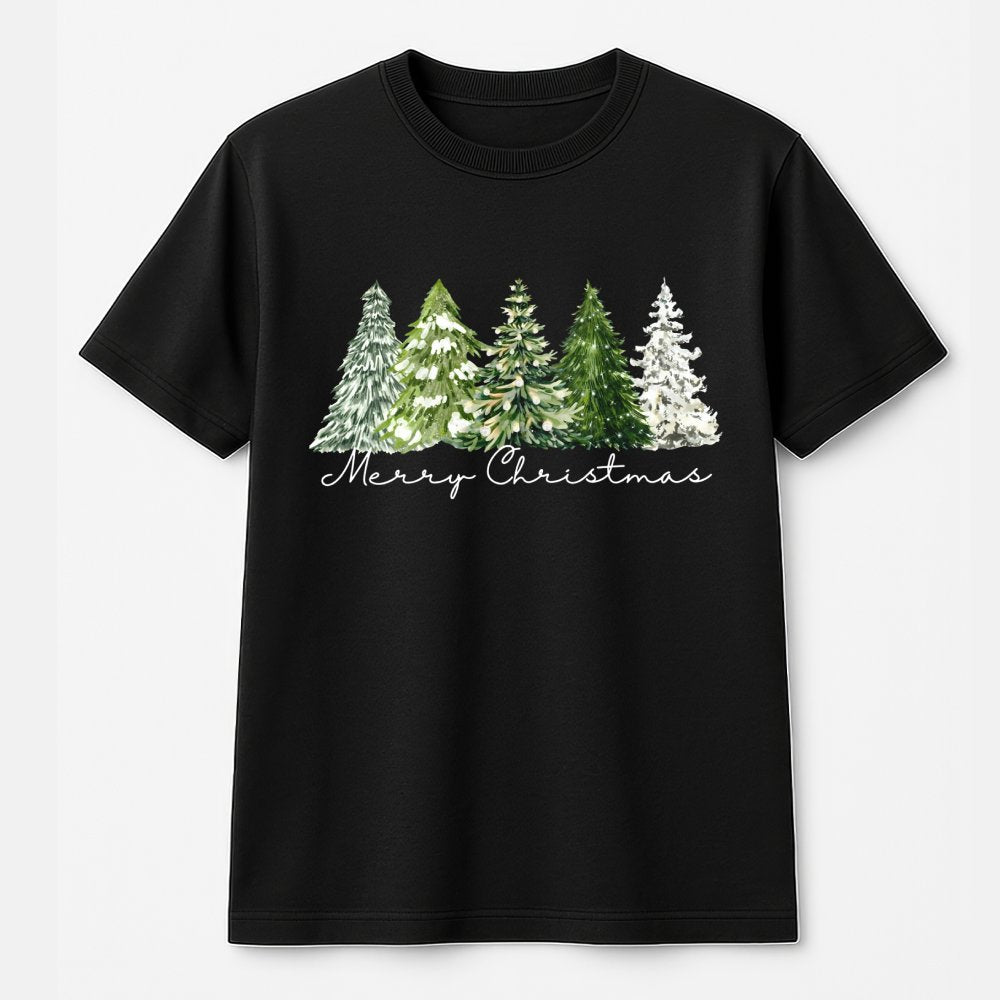Merry Christmas Forest Graphic Tee, Watercolor Pine Tree Shirt, Festive Holiday Season T-Shirt, Winter Nature Tee, Xmas Prese