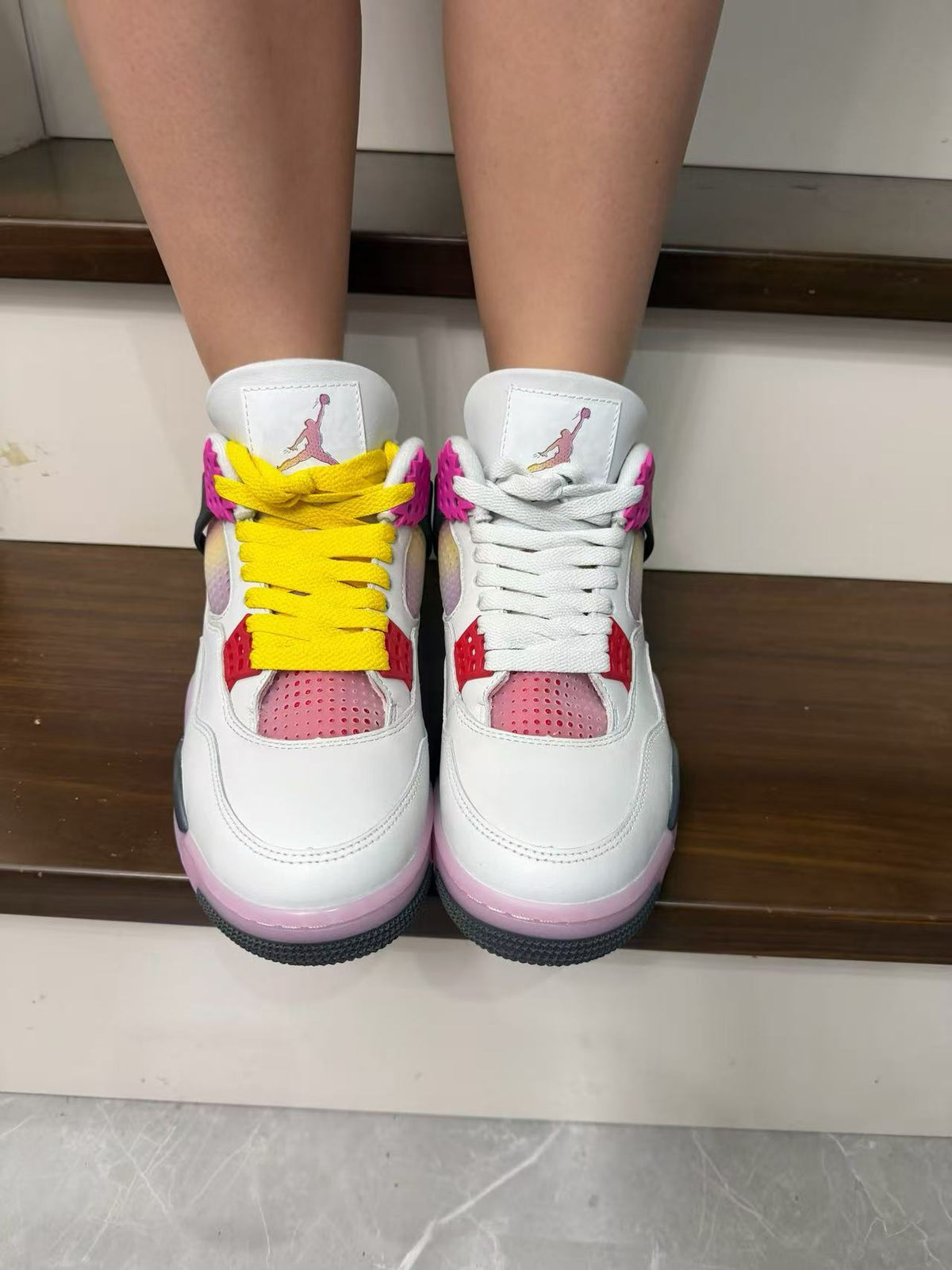 Mid Top Sneakers, White Pink Colorway, Lace Up Design, Casual Gift for Sneaker Fans