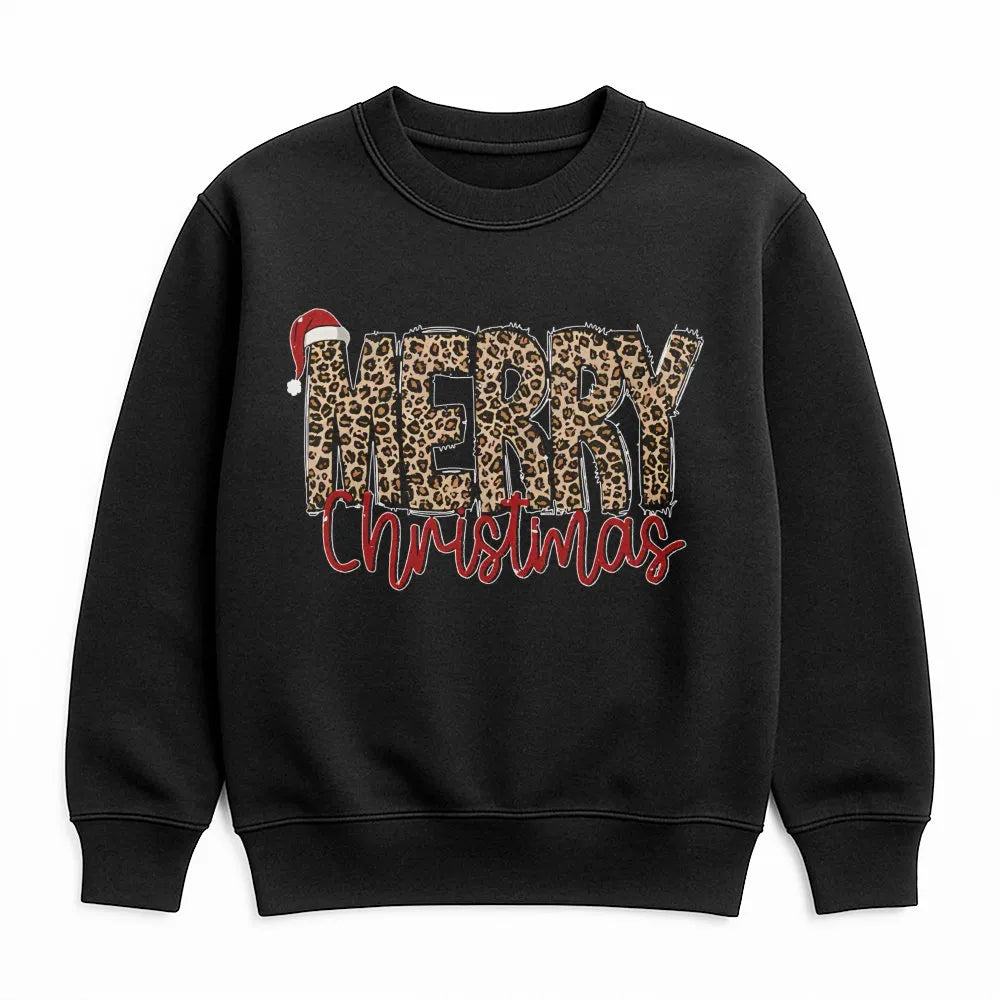 Santa Hat Holiday Crewneck, Merry Christmas Leopard Sweatshirt, Adorable Leopard Print Christmas Sweatshirt, Festive Winter P
