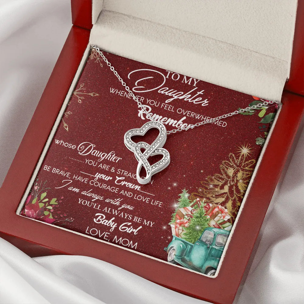 14K White Gold Double Heart Pendant Necklace, To My Daughter Interlocking Hearts Necklace, Meaningful Christmas Birthday Pres