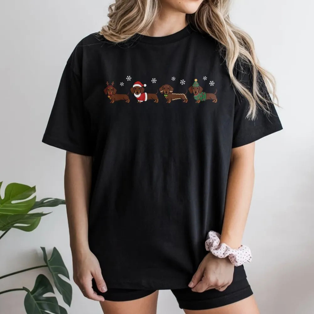 Adorable Wiener Dog Holiday Shirt, Dachshund Christmas T-Shirt, Retro Xmas Dog Graphic Tee, Humorous Pet Lover Apparel, Prese