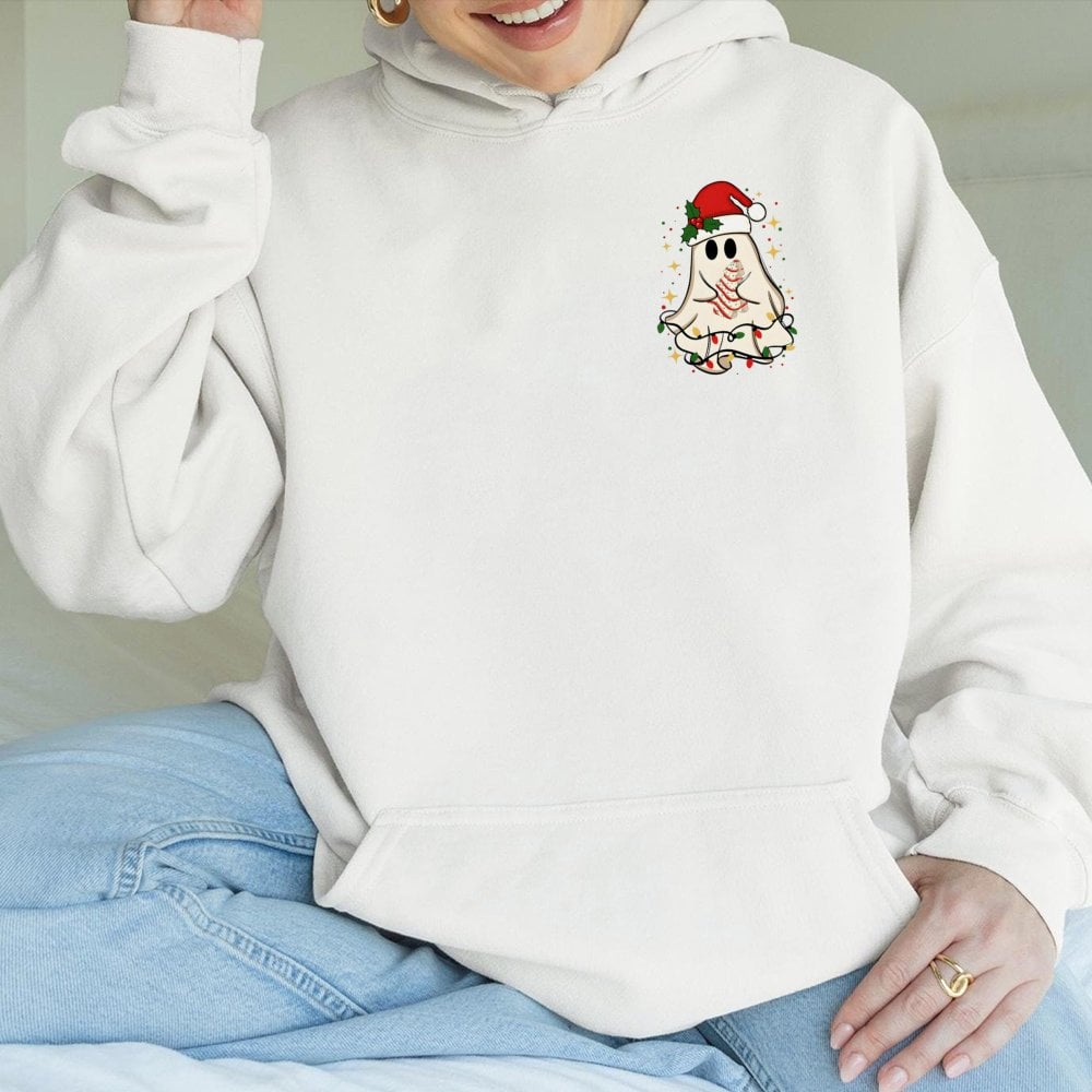 Adorable Spooky Santa Ghost Hooded Sweatshirt, Christmas Ghost Hoodie, Festive Xmas Season Pullover, Comfy Winter Holiday Gho