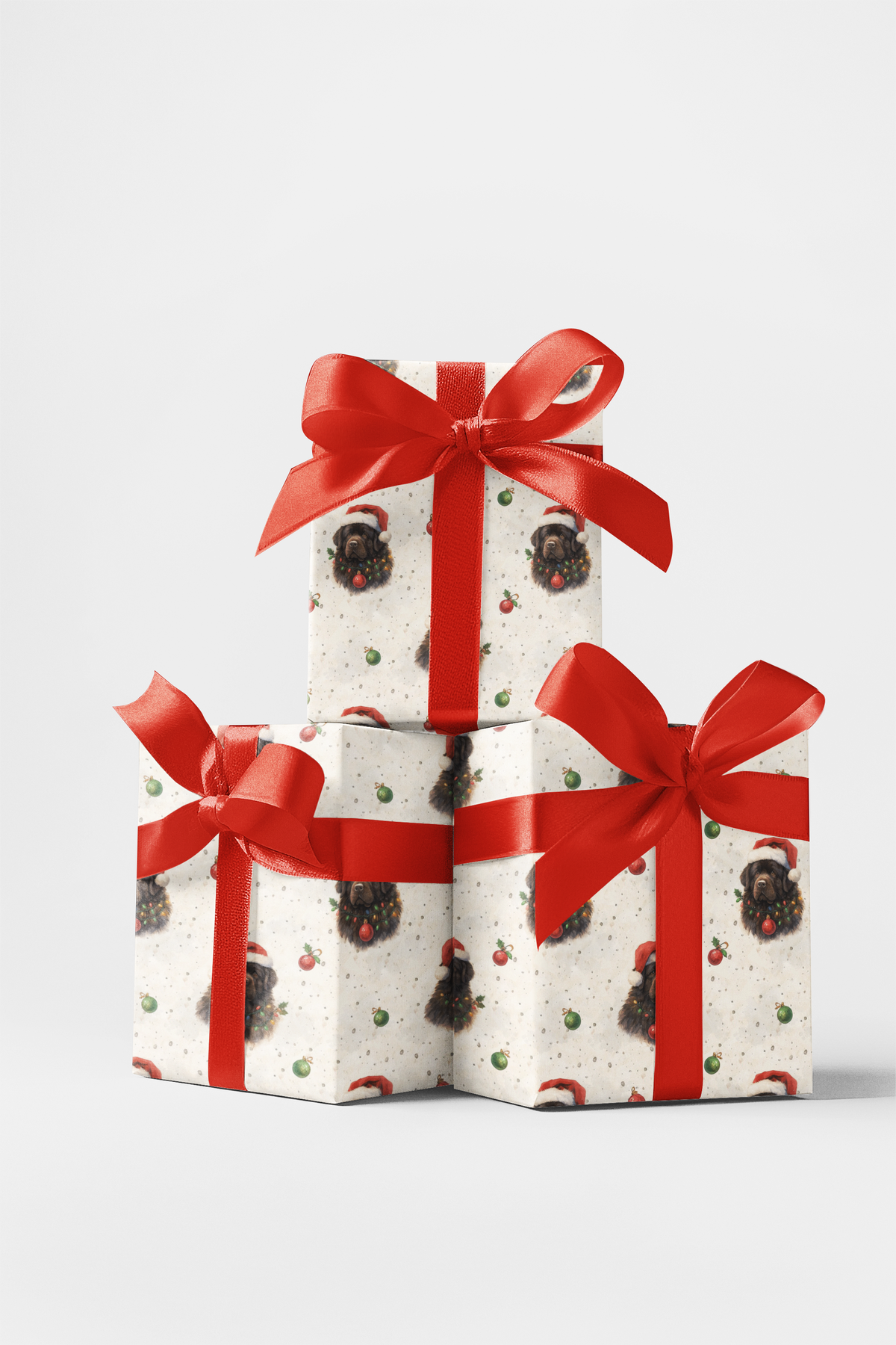 Newfoundland Dog Holiday Gift Wrap, Newfoundland Christmas Wrapping Paper, Santa Hat Puppy Wrapping Paper, Dog Lover Xmas Pre