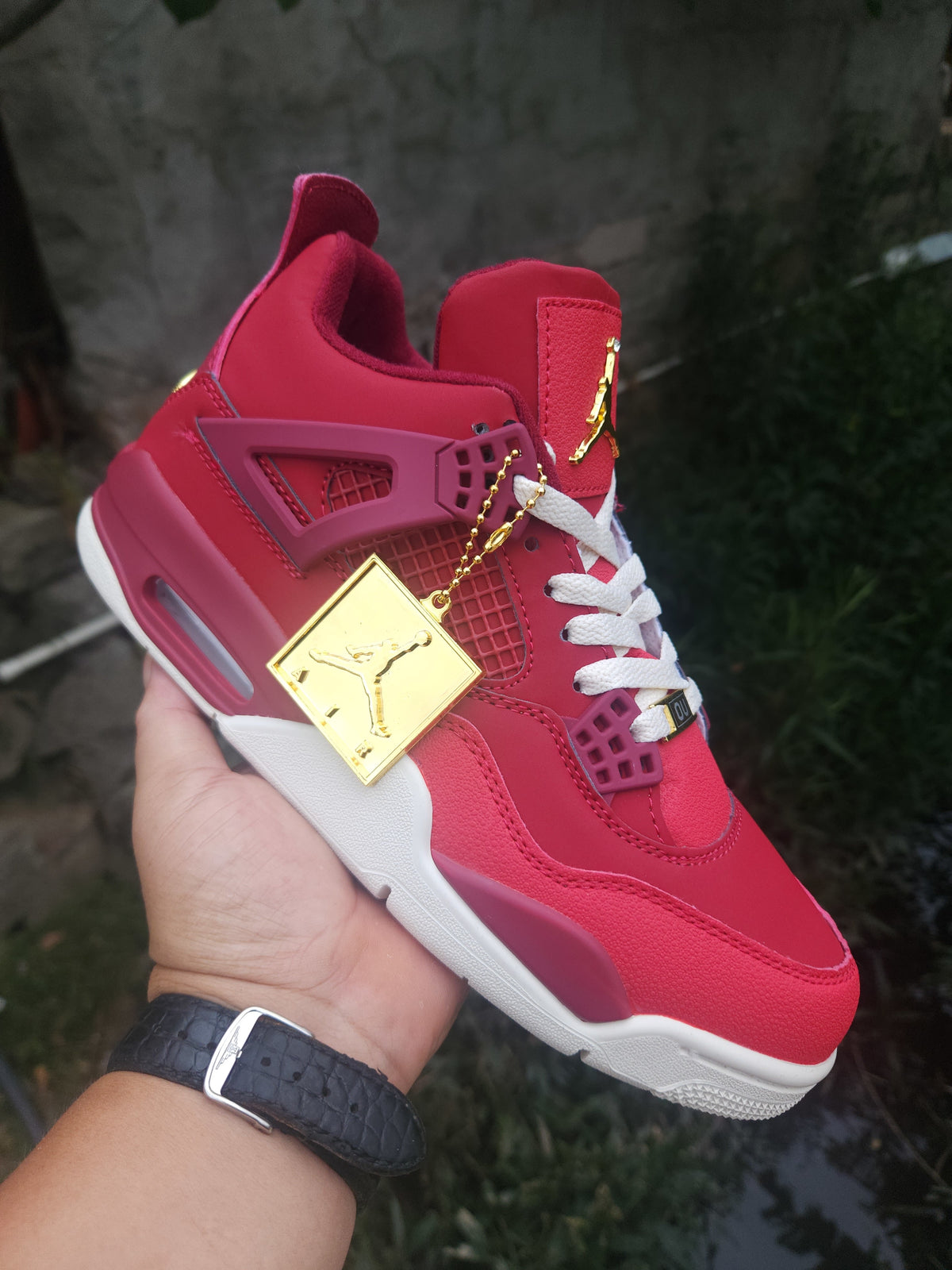 Mid Top Sneakers, Red Purple Gold Colorway, Lace Up Design, Casual Gift for Sneaker Fans
