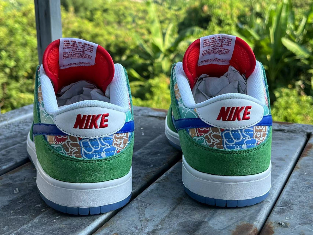 Low Top Sneakers, Green Blue Colorway, Lace Up Design, Casual Gift for Sneaker Fans