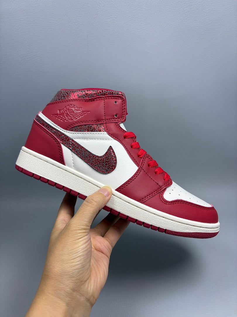 High Top Sneakers, Red Colorway, Cracked Pattern, Lace Up Design, Casual Gift for Sneaker Fans