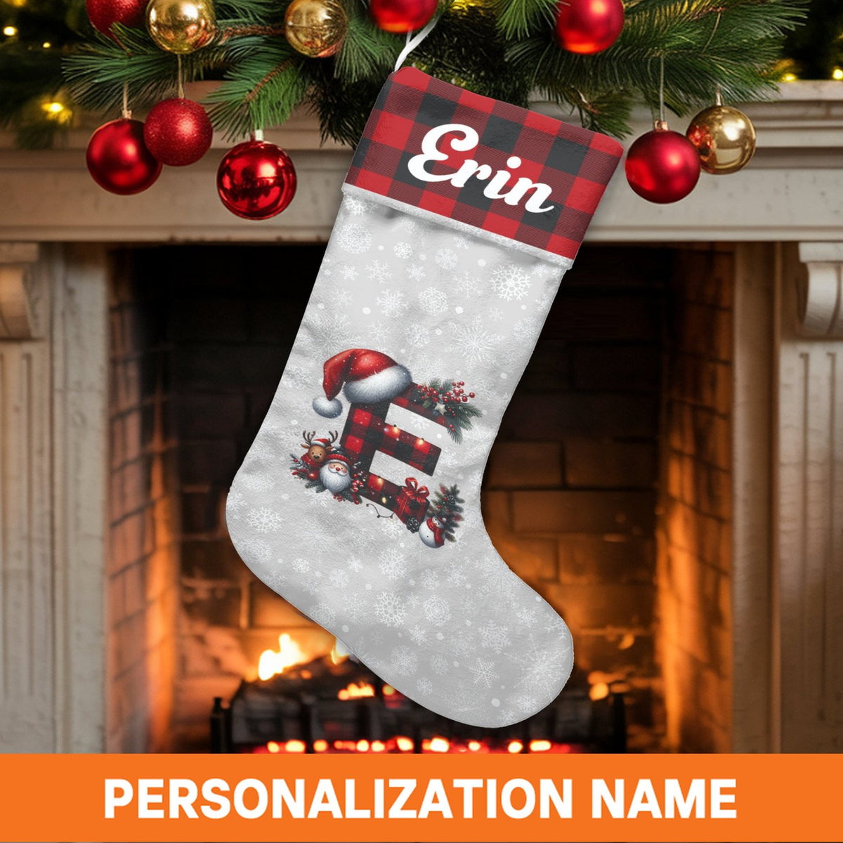 Personalized Letter Monogram Stocking, Buffalo Plaid Initial Christmas Stocking, Rustic Farmhouse Holiday Stocking, Custom Fa