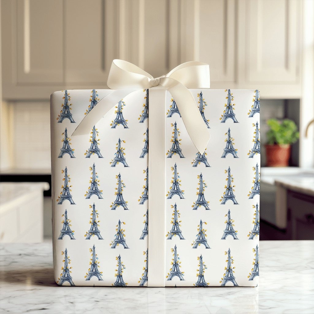 Paris Watercolor Gift Wrap, Eiffel Tower Christmas Wrapping Paper, France Holiday Travel Wrapping Paper, Parisian Decor Gift 